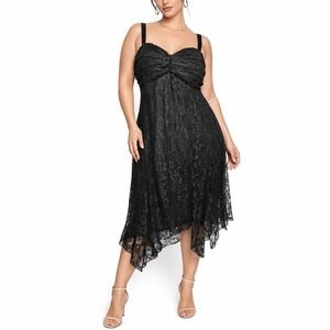 SL Fashions Lace Midi Dress 18W Black Asymmetrical Handkerchief Hem Whimsigoth